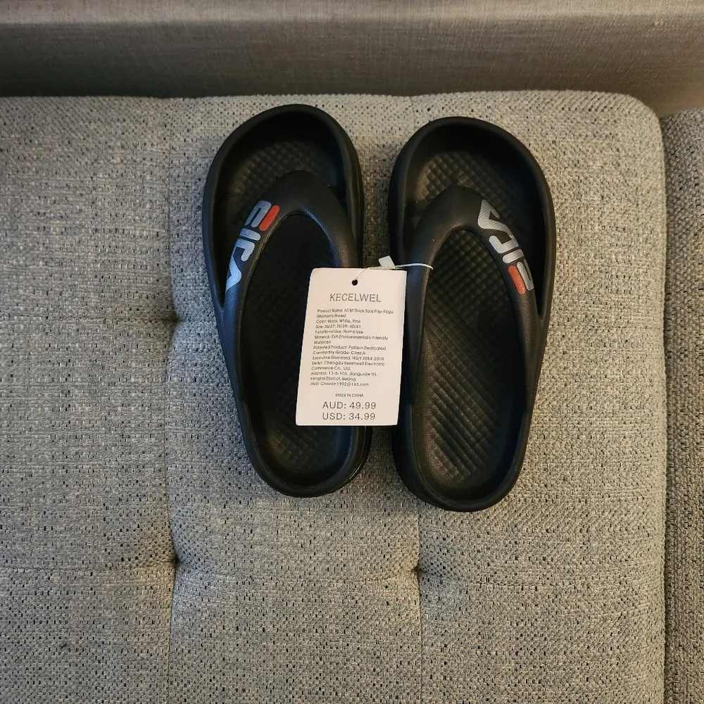 Fila Black and Red PLATFORM Slide Sandals - Picture 1 of 5